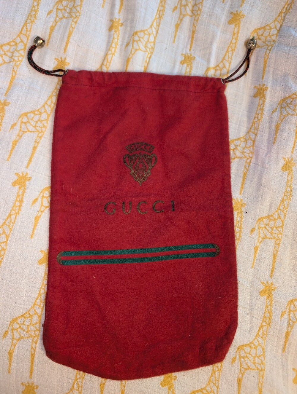Gucci Vintage Red Dust Bag w/ GG Logo Charm Strings Drawstring